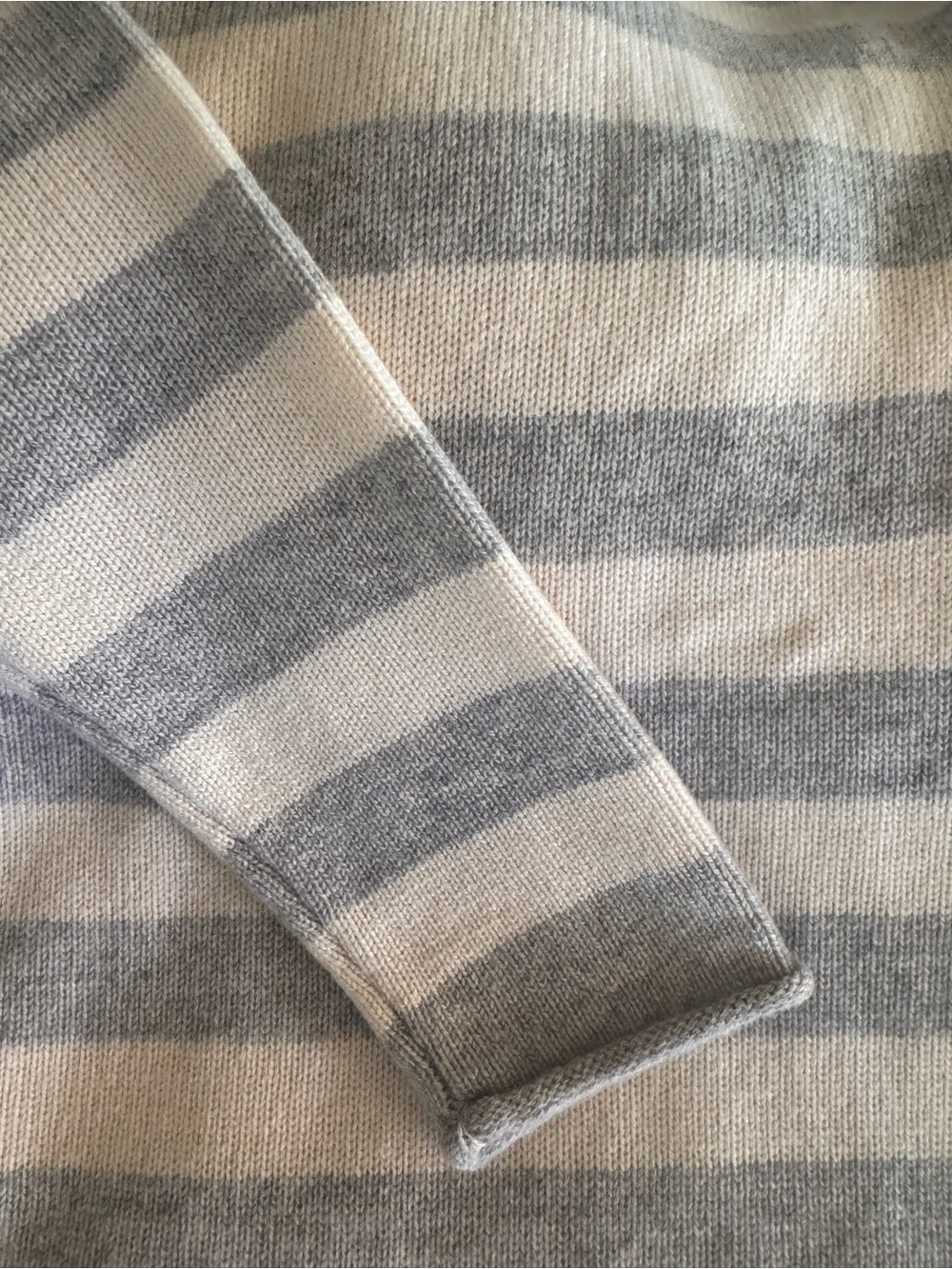 Athleta Gray and Cream Striped Crew Neck Sweater
